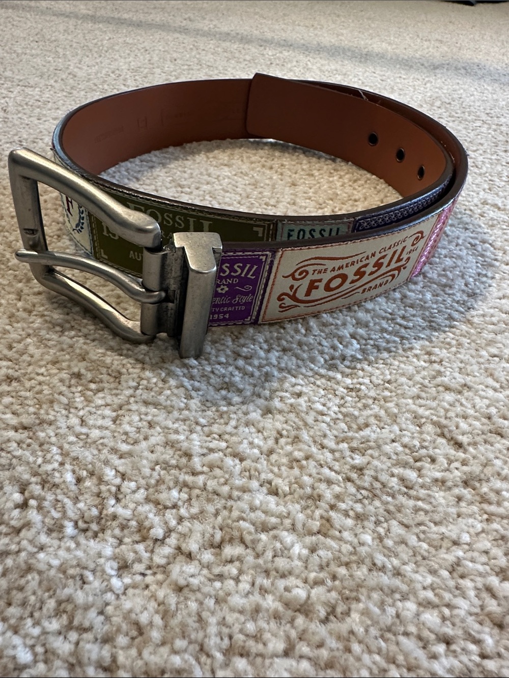 Vintage Fossil Patchwork Womens Leather Belt Size S